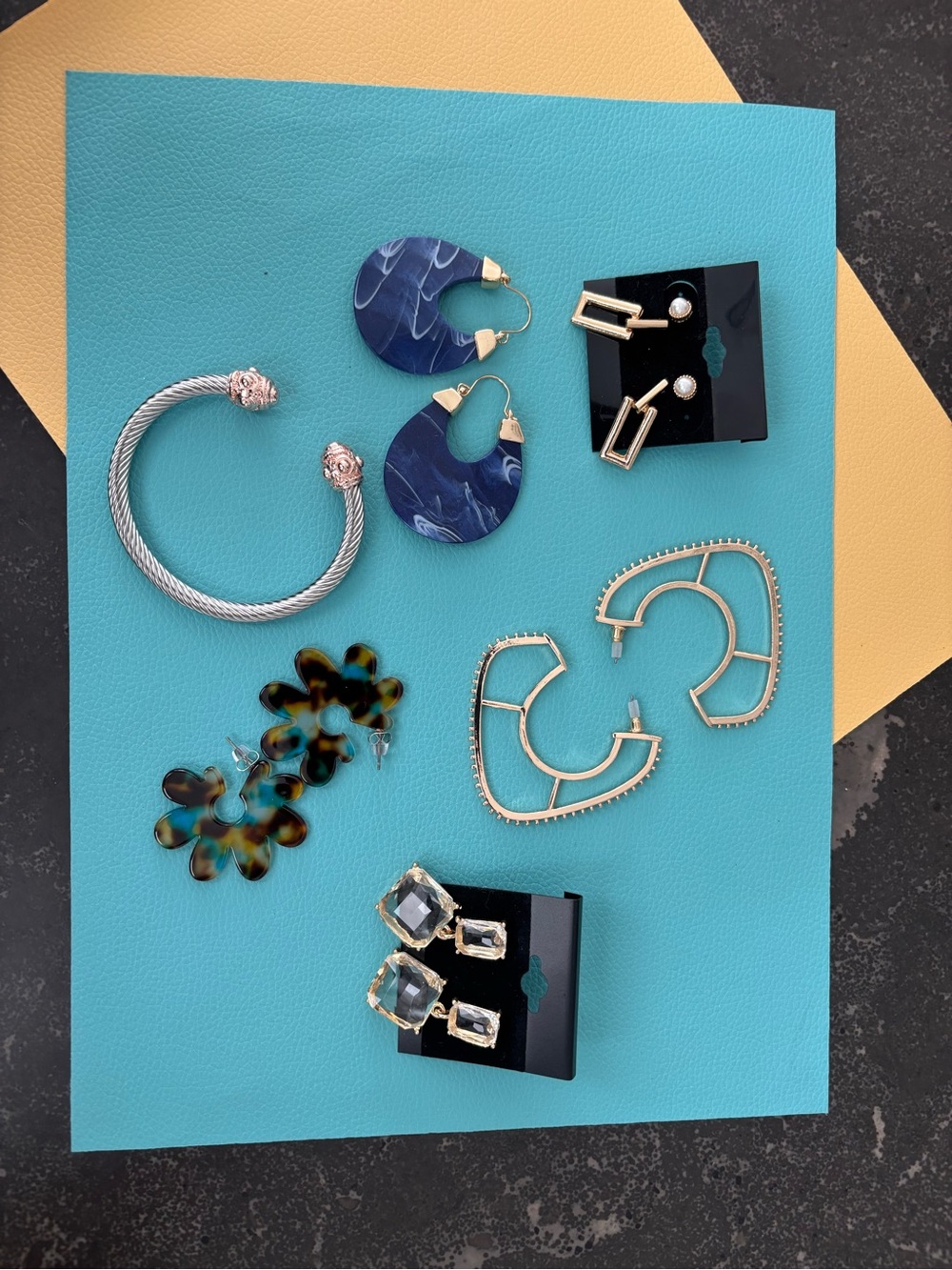 Gold and Navy Mixed Statement Earring Set